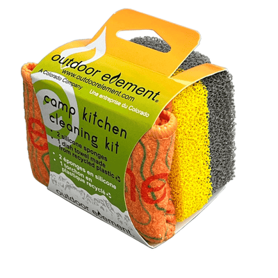 Outdoor Element Camp Kitchen Cleaning Kit 2x Silicone Sponges + Camp Wash Towel