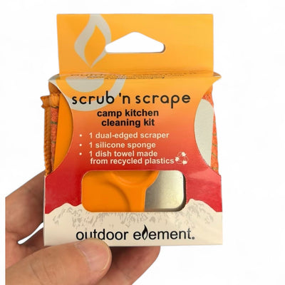 Outdoor Element Scrub N Scrape Camp Kit Dual Scraper Silicone Sponge + Towel