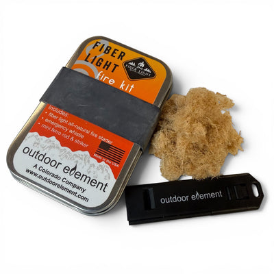 Outdoor Element Fiber Light Fire Kit Plus Mini Ferro Rod